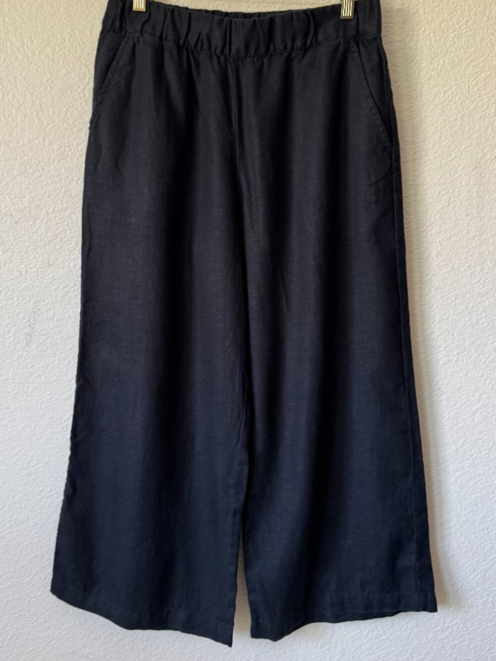 Garnet Hill Linen Wide Leg Pants Sm High Rise Crop Pockets Lagenlook Comfort